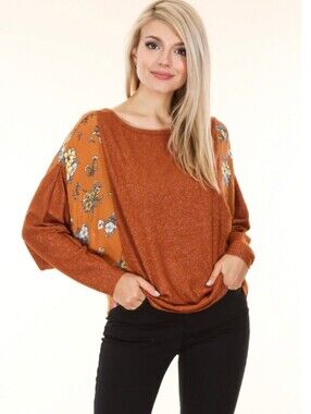 South River Floral-Panel Dolman Sweatshirt in Rust